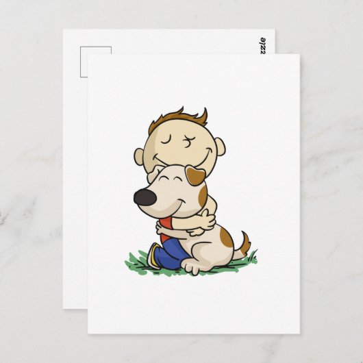 Jongen die zijn hond liefdevol omhelst | Achterkle Briefkaart (Voorkant / Achterkant)