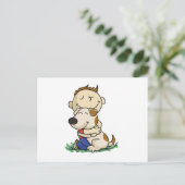 Jongen die zijn hond liefdevol omhelst | Achterkle Briefkaart (Staand voorkant)