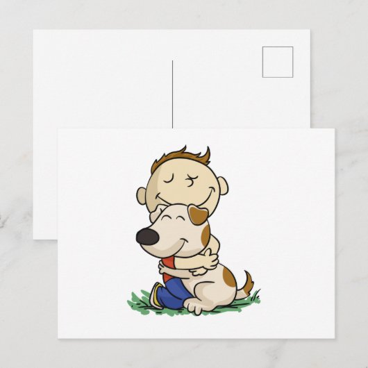 Jongen die zijn hond liefdevol omhelst | Achterkle Briefkaart (Voorkant / Achterkant)