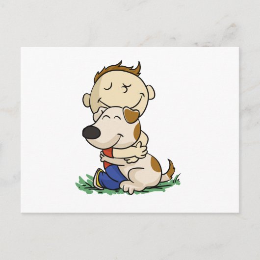 Jongen die zijn hond liefdevol omhelst | Achterkle Briefkaart (Voorkant)