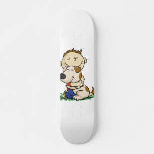 Jongen die zijn hond liefdevol omhelst   Achterkle Persoonlijk Skateboard