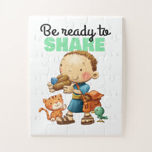 Jongen die zijn lunch deelt met kinder Bijbelpuzze Legpuzzel