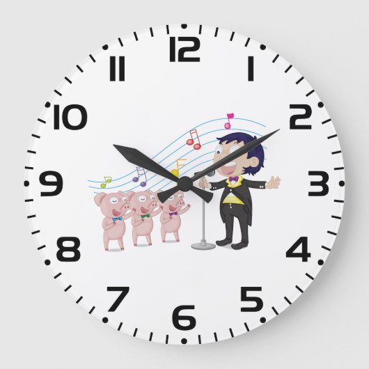 Jongen die zingt met koor van drie varkens grote klok (Voorkant)