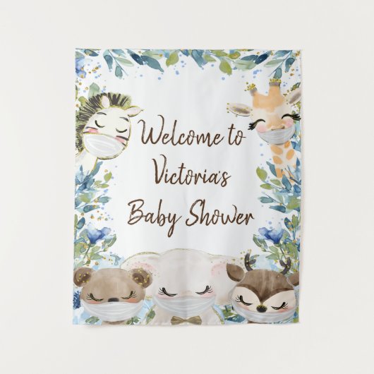 Jongen Dieren Met Masker Baby Shower M Achtergrond Wandkleed (Voorkant)