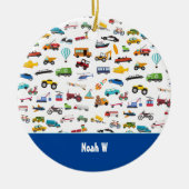 Jongen Dingen die auto's verplaatsen Foto Kerstmis Keramisch Ornament (Voorkant)