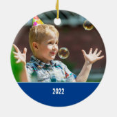 Jongen Dingen die auto's verplaatsen Foto Kerstmis Keramisch Ornament (Achterkant)