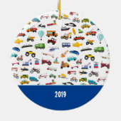 Jongen Dingen die Kind kerst met auto's verplaatse Keramisch Ornament (Achterkant)