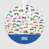 Jongen Dingen die Kind kerst met auto's verplaatse Ornament (achterkant)