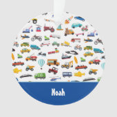 Jongen Dingen die Kind kerst met auto's verplaatse Ornament (voorkant)