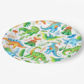 Jongen Dino Party Trex, Stegosaurus, Triceratops Papieren Bordje (Gekanteld)