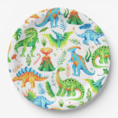 Jongen Dino Party Trex, Stegosaurus, Triceratops Papieren Bordje (Voorkant)