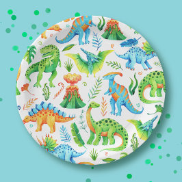 Jongen Dino Party Trex, Stegosaurus, Triceratops Papieren Bordje