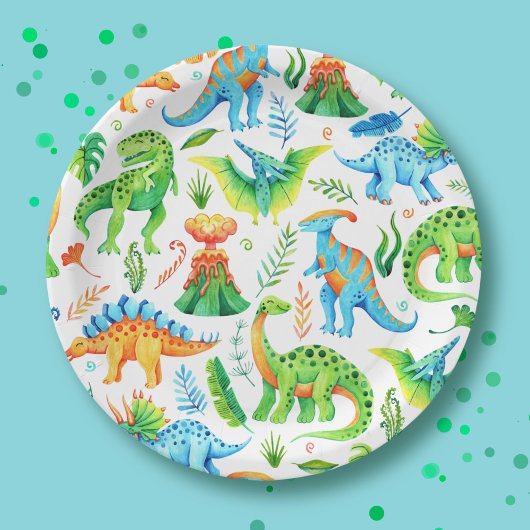 Jongen Dino Party Trex, Stegosaurus, Triceratops Papieren Bordje