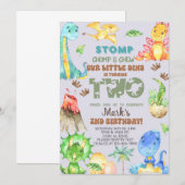 Jongen dino wordt twee 2e verjaardag. kaart (Voorkant / Achterkant)