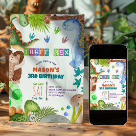 Jongen Dinosaur 3de verjaardagsuitnodiging Kaart