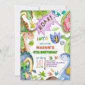 Jongen Dinosaur 4e Verjaardagsuitnodiging Kaart (Voorkant)