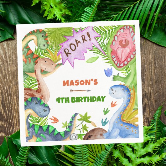 Jongen Dinosaur 4e Verjaardagsuitnodiging Servet