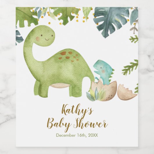 Jongen Dinosaur Baby Shower Fleslabel Wijn Etiket (Enkel label)