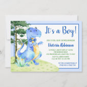 Jongen Dinosaur Baby Shower Kaart (Voorkant)