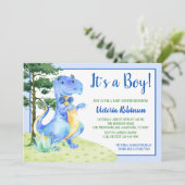 Jongen Dinosaur Baby Shower Kaart (Staand voorkant)