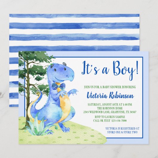 Jongen Dinosaur Baby Shower Kaart (Voorkant / Achterkant)