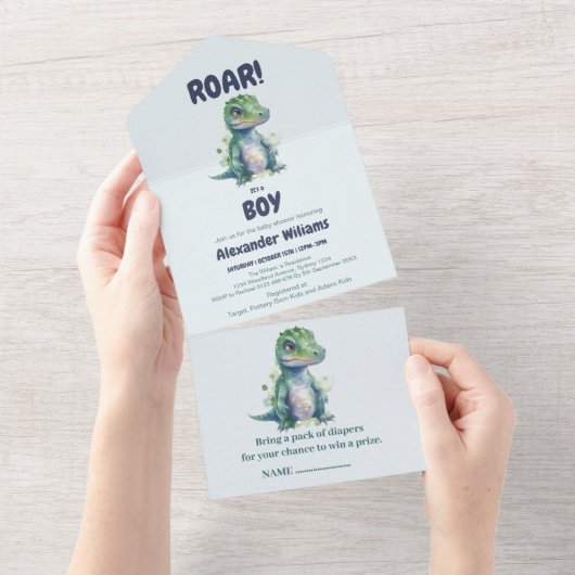 Jongen Dinosaur Baby Shower Uitnodiging (Afscheurbaar)