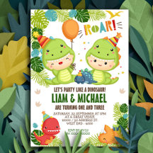 Jongen Dinosaur Joint Birthday Invitation