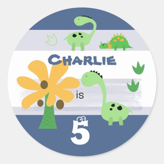 Jongen Dinosaur Jurassic Verjaardagsfeestje Ronde Sticker (Voorkant)