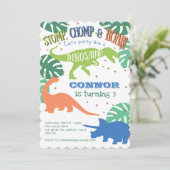 Jongen Dinosaur Party, Blauw, Groen, Dinomite Verj Kaart (Staand voorkant)