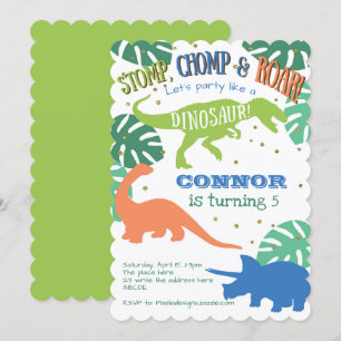 Jongen Dinosaur Party, Blauw, Groen, Dinomite Verj Kaart