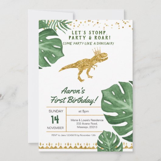 Jongen dinosaur-verjaardagsuitnodiging kaart (Voorkant)