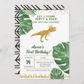 Jongen dinosaur-verjaardagsuitnodiging kaart (Voorkant / Achterkant)