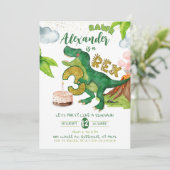 Jongen Dinosaurus 3-rex verjaardag Kaart (Staand voorkant)