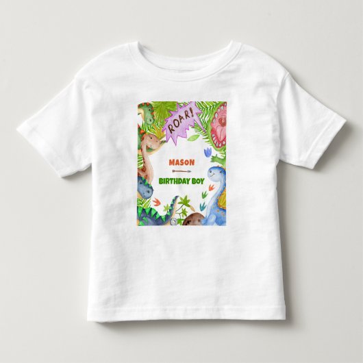 Jongen dinosaurus 4e verjaardagsuitnodiging kinder shirts (Voorkant)