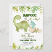 Jongen Dinosaurus Baby Shower Kaart (Voorkant)