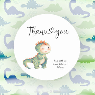 Jongen dinosaurus Bedankt babyshower  Ronde Sticker