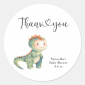 Jongen dinosaurus Dank je baby shower Ronde Sticker (Voorkant)
