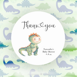 Jongen dinosaurus Dank je baby shower Ronde Sticker