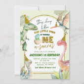 Jongen dinosaurus draait eerste verjaardag kaart (Voorkant)