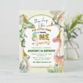 Jongen dinosaurus draait eerste verjaardag kaart (Staand voorkant)