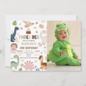 Jongen Dinosaurus Drie Rex 3e Verjaardag Foto Kaart (Voorkant)