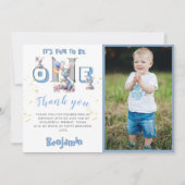 Jongen Dinosaurus Gepersonaliseerde Foto Eerste Ve Bedankkaart (Voorkant)