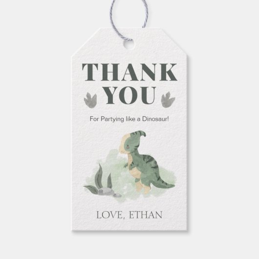 Jongen Dinosaurus Jungle Gelukkige Verjaardag Dank Cadeaulabel (Voorkant)