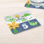 Jongen Dinosaurus Jurassic Verjaardagsfeest Kartonnen Onderzetters (Schuin)