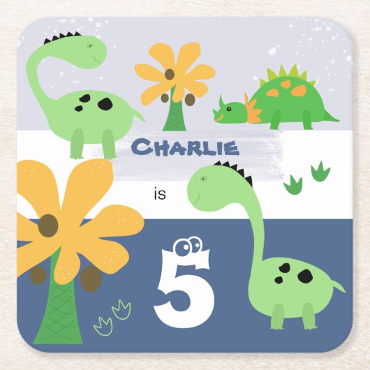 Jongen Dinosaurus Jurassic Verjaardagsfeest Kartonnen Onderzetters (Voorkant)
