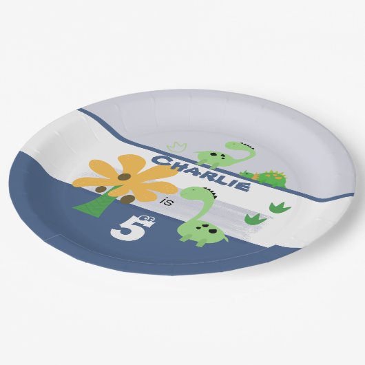 Jongen Dinosaurus Jurassic Verjaardagsfeest Papieren Bordje (Gekanteld)