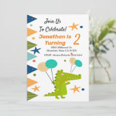 Jongen Dinosaurus Kind Verjaardag Uitnodiging (Staand voorkant)