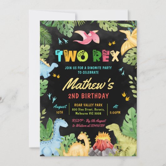 Jongen Dinosaurus Twee Rex 2e Verjaardagsfeestje Kaart (Voorkant)