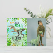 Jongen Dinosaurus Verjaardag Foto Kaart (Staand voorkant)