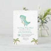 Jongen Dinosaurus Verjaardag Gouden Munt Blauwe Ui Kaart (Staand voorkant)